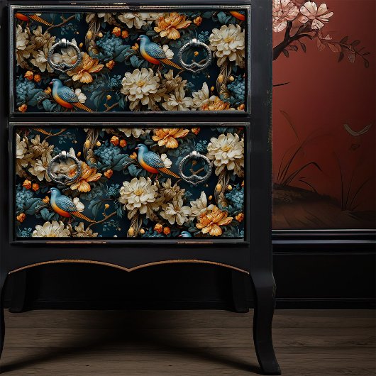 ティール（緑がかった色）とオレンジのヴィンテージジョージアンボホバード 薄葉紙