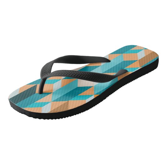 ティール(緑がかった色)とオレンジの形状パターン ビーチサンダル (アングル)