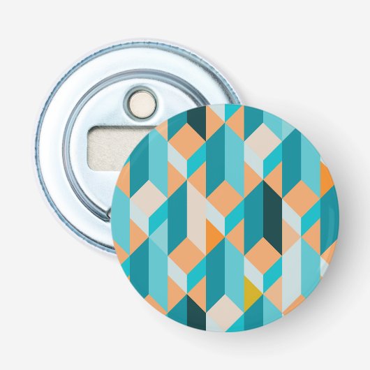 ティール（緑がかった色）とオレンジの形状パターン 栓抜き (正面)