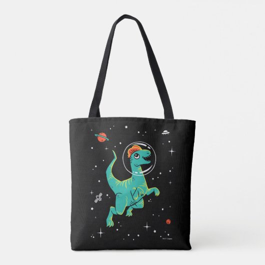 ティール（緑がかった色）とオレンジディロフォサウルスディノス宇宙 トートバッグ (裏面)