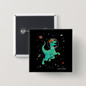 ティール（緑がかった色）とオレンジディロフォサウルスディノス宇宙 缶バッジ (正面&裏面)