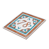 ティール(緑がかった色)とオレンジビッグハウス番号 タイル (側面)