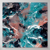 ティール(緑がかった色)とオレンジ抽象芸術大理石 ポスター (正面)