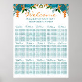 ティール（緑がかった色）とオレンジ結婚色のフローラの座席表 ポスター (正面)