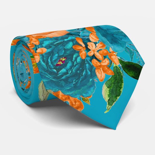 ティール(緑がかった色)とオ絵を描レンジのフローラメン結婚ズ ネクタイ (ロール)