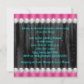 ティール(緑がかった色)とガーリーホットピンクの赤ちゃんシャワー 招待状 (裏面)