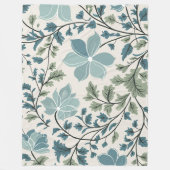 ティール（緑がかった色）とクリームの背景に緑の花のパターン フリースブランケット (正面)