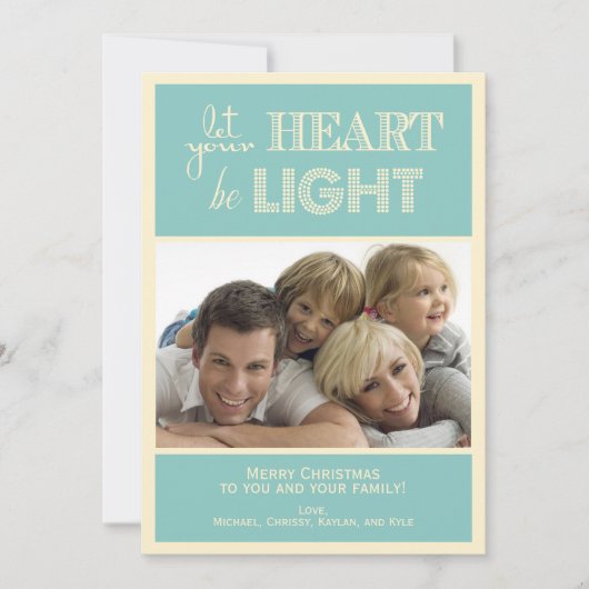 ティール(緑がかった色)とクリームホリデーフォトカード シーズンカード (正面)