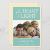 ティール(緑がかった色)とクリームホリデーフォトカード シーズンカード (正面/裏面)