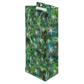 ティール（緑がかった色）とグリーンウィズスノーフレークスホリデーワインバッグ ワインギフトバッグ (裏面アングル)