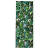 ティール（緑がかった色）とグリーンウィズスノーフレークスホリデーワインバッグ ワインギフトバッグ (正面)