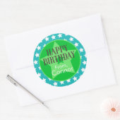 ティール（緑がかった色）とグリーンスターカスタム誕生日ギフトステッカー ラウンドシール (封筒)