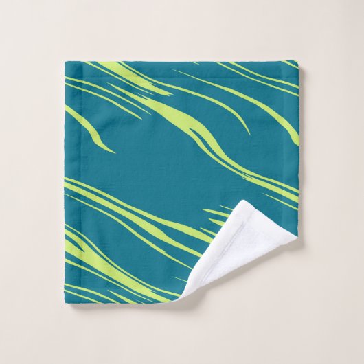 ティール(緑がかった色)とグリーン抽象芸術 バスタオルセット (ウォッシュタオル)
