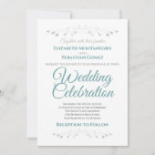 ティール(緑がかった色)とグレイシンプルエレガントウェディング招待状 招待状 (正面)