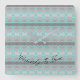 ティール（緑がかった色）とグレーを有する四角時計 スクエア壁時計