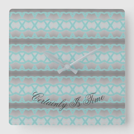 ティール（緑がかった色）とグレーを有する四角時計 スクエア壁時計 (正面)