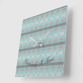 ティール（緑がかった色）とグレーを有する四角時計 スクエア壁時計 (傾斜)