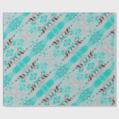 ティール（緑がかった色）とグレーフローラ ラッピングペーパー (フラット)