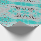 ティール（緑がかった色）とグレーフローラ ラッピングペーパー (角)