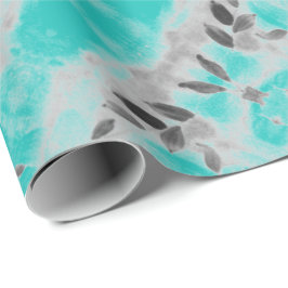 ティール（緑がかった色）とグレーフローラ ラッピングペーパー