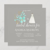 ティール（緑がかった色）とグレーブライダルシャワーの招待 招待状 (正面/裏面)