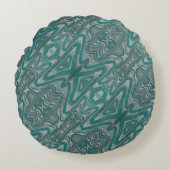 ティール(緑がかった色)とグレーボーホシック抽象芸術パターン ラウンドクッション (正面)