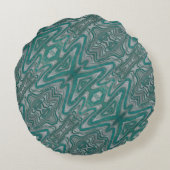 ティール(緑がかった色)とグレーボーホシック抽象芸術パターン ラウンドクッション (裏面)