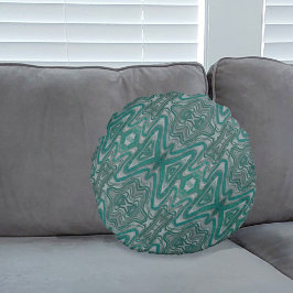 ティール（緑がかった色）とグレーボーホシック抽象芸術パターン ラウンドクッション