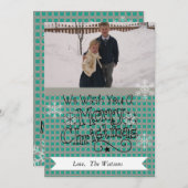 ティール（緑がかった色）とグレーメリークリスマスフォトホリデーカード シーズンカード (正面/裏面)