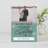 ティール（緑がかった色）とグレーメリークリスマスフォトホリデーカード シーズンカード (スタンド正面)