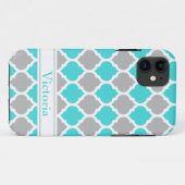 ティール(緑がかった色)とグレーモロッコトレリスパターン Case-Mate iPhoneケース (裏面(横))