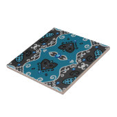 ティール(緑がかった色)とグレーヴィンテージダマスクRhinestonesパターン タイル (側面)