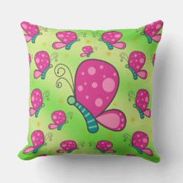 ティール（緑がかった色）とコットンキャンディカラー蝶 クッション