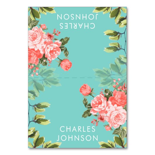 ティール（緑がかった色）とコーラルフラワー結婚ズ |座席表 テーブルナンバー (正面)