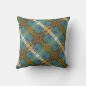 ティール（緑がかった色）とゴールデンのプレイドモダンプレイド クッション (裏面)