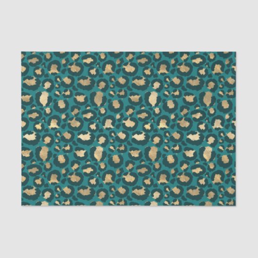 ティール（緑がかった色）とゴールドフォイルヒョウの斑点 薄葉紙 (正面)