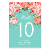 ティール(緑がかった色)とサンゴの花 |テーブルカード テーブルナンバー (正面)