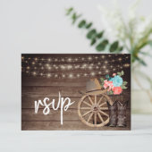 ティール(緑がかった色)とサンゴフローラRSV付きカントリーウッド樽 出欠カード (スタンド正面)