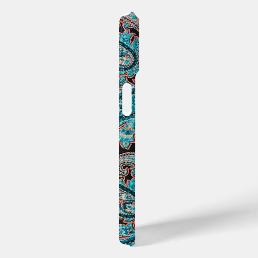 ティール(緑がかった色)とサンゴペイズリー模様 Case-Mate iPhoneケース (裏面 / 右)