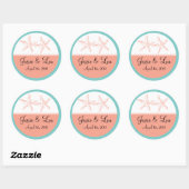 ティール（緑がかった色）とサンゴ結婚ヒトデ ラウンドシール (シート)