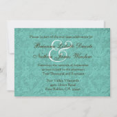 ティール(緑がかった色)とシナンモンダマスク結婚ボウのテンプレートV11 招待状 (裏面)