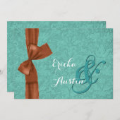 ティール(緑がかった色)とシナンモンダマスク結婚ボウのテンプレートV11 招待状 (正面/裏面)