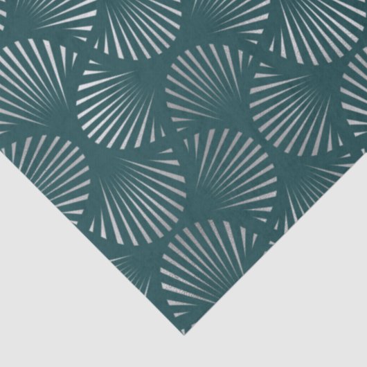 ティール(緑がかった色)とシルバーのアールデコファンのパターンデコパージ 薄葉紙 (詳細)