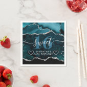 ティール（緑がかった色）とシルバーグリッターアゲートマーブルスウィート16 スタンダードカクテルナプキン (インサイチュ)