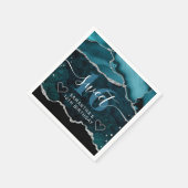 ティール（緑がかった色）とシルバーグリッターアゲートマーブルスウィート16 スタンダードカクテルナプキン (角)