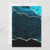 ティール（緑がかった色）とシルバーグリッターアゲートマ結婚ーブルズ 招待状 (裏面)