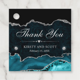 ティール（緑がかった色）とシルバーグリッターマーブル結婚ズ フェイバータグ