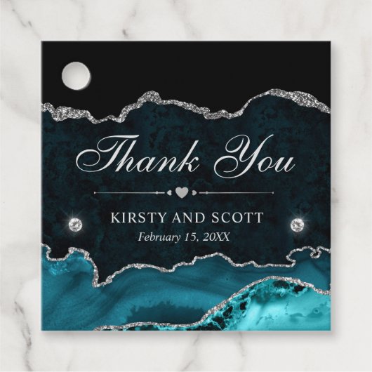 ティール（緑がかった色）とシルバーグリッターマーブル結婚ズ フェイバータグ (正面)