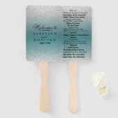 ティール（緑がかった色）とシルバーグリッター – プログラム ハンドファン (正面&裏面)