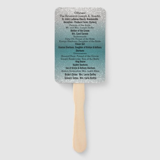 ティール（緑がかった色）とシルバーグリッター – プログラム ハンドファン (裏面)